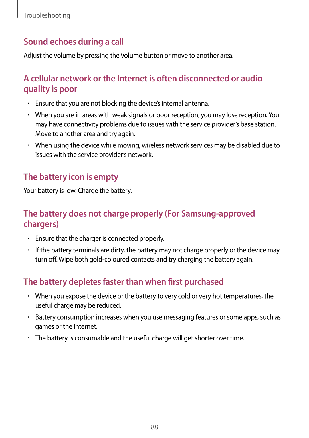 Samsung SM2G318HRWATMH, SM-G318HZKAXEF, SM-G318HRWABOG, SM-G318HZKASFR, SM-G318HZKABOG manual Sound echoes during a call 