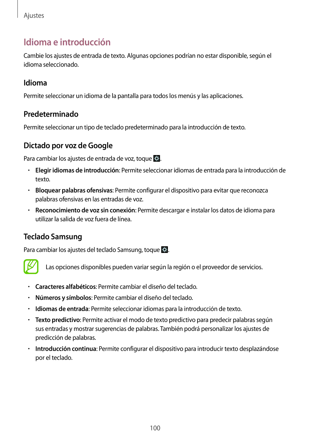 Samsung SM-G3500ZIAPHE, SM-G3500ZIADBT Idioma e introducción, Predeterminado, Dictado por voz de Google, Teclado Samsung 