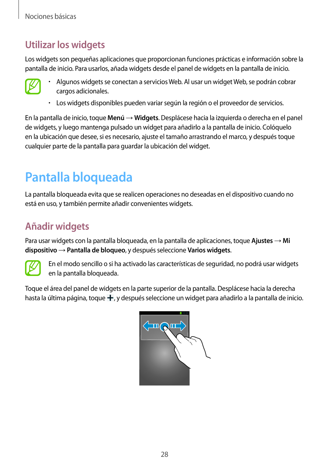 Samsung SM-G3500ZWANEE, SM-G3500ZIADBT, SM-G3500ZWATMN manual Pantalla bloqueada, Utilizar los widgets, Añadir widgets 