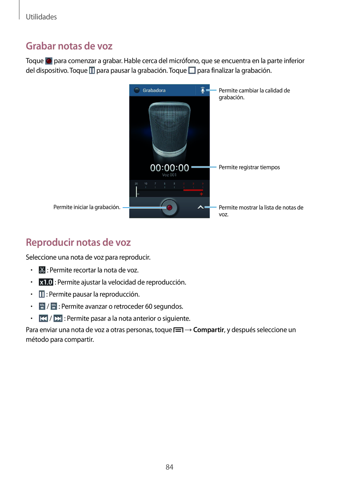 Samsung SM-G3500ZKANEE, SM-G3500ZIADBT, SM-G3500ZWATMN, SM-G3500ZKATMN manual Grabar notas de voz, Reproducir notas de voz 