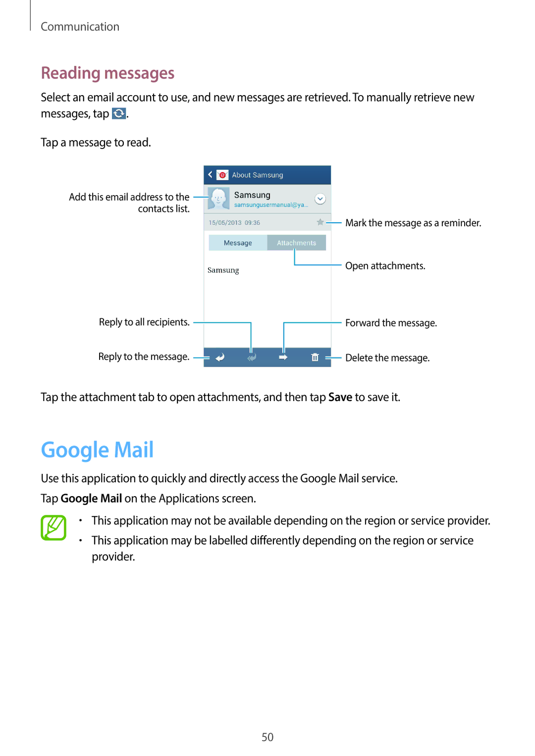 Samsung SM-G3500ZKAORX, SM-G3500ZIADBT, SM-G3500ZWATPL, SM-G3500ZWATMN, SM-G3500ZKAPRT manual Google Mail, Reading messages 