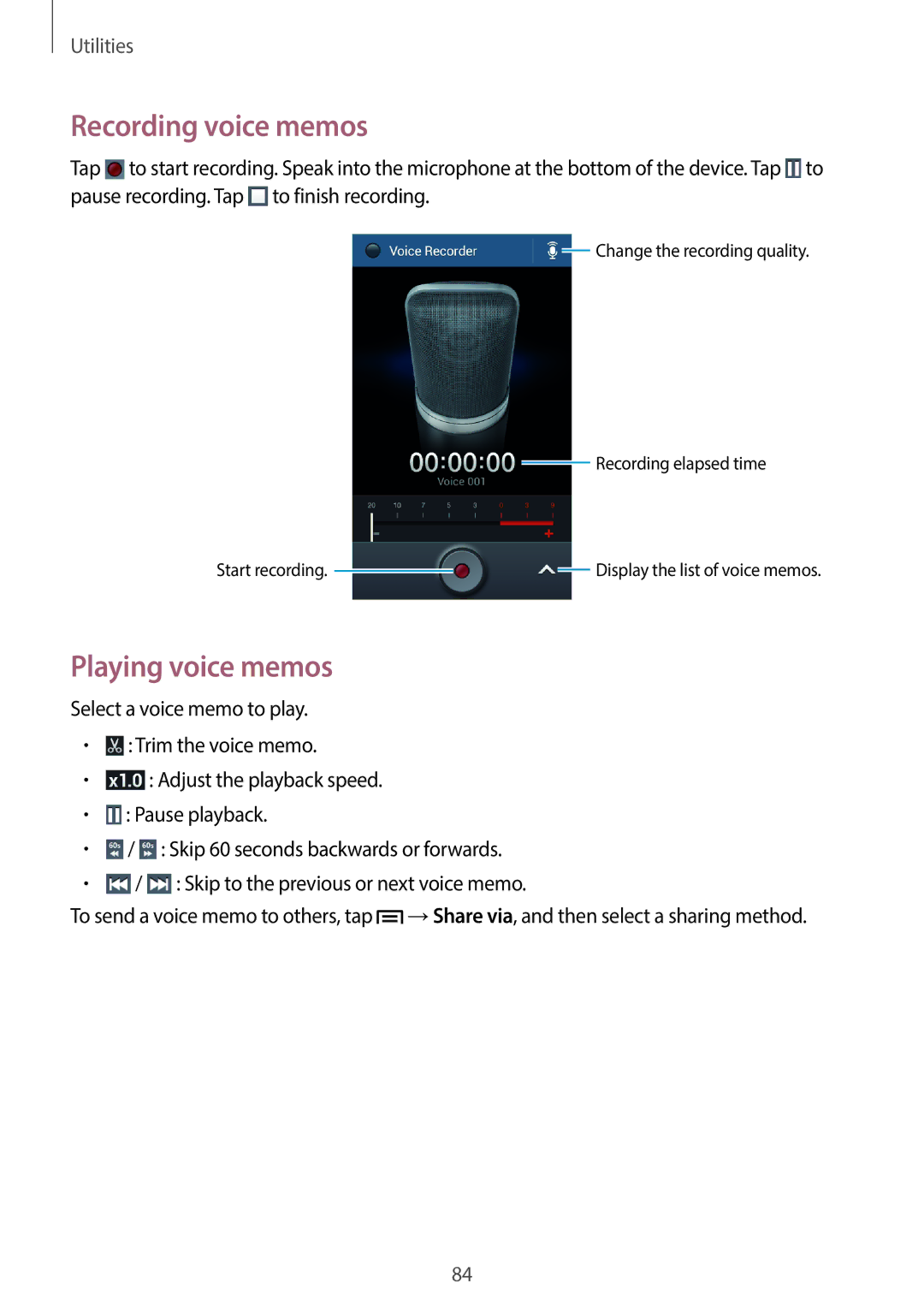 Samsung SM-G3500ZKAXEO, SM-G3500ZIADBT, SM-G3500ZWATPL, SM-G3500ZWATMN manual Recording voice memos, Playing voice memos 