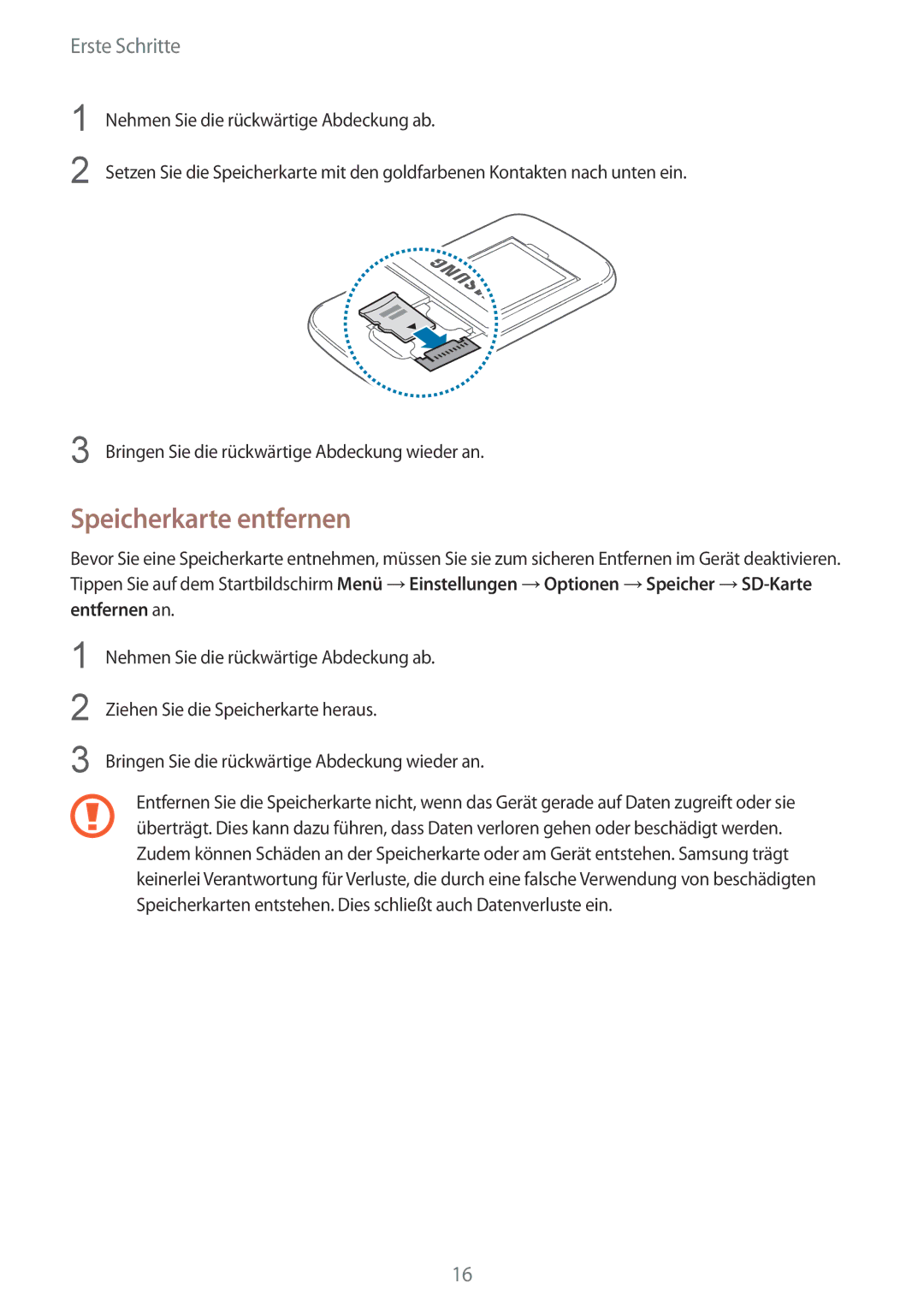 Samsung SM-G3500ZIAXEF, SM-G3500ZIADBT, SM-G3500ZWATPL, SM-G3500ZWATMN, SM-G3500ZKAPRT, SM-G3500ZKADBT Speicherkarte entfernen 