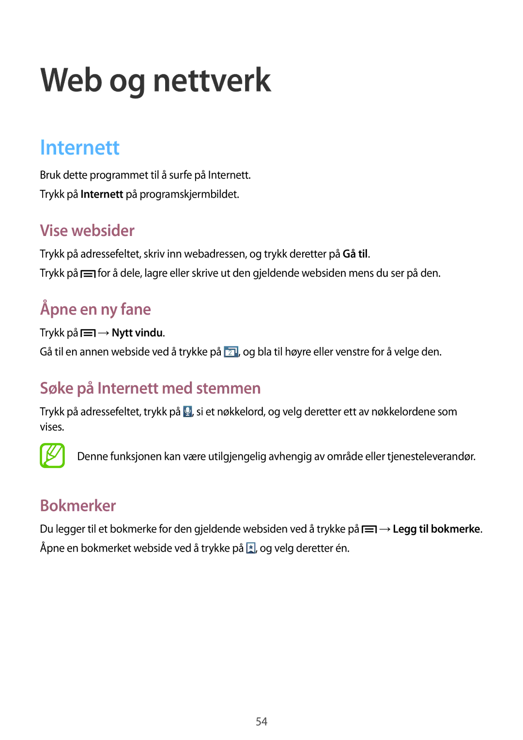 Samsung SM-G3500ZKANEE, SM-G3500ZWANEE, SM-G3500ZIANEE manual Web og nettverk, Internett 