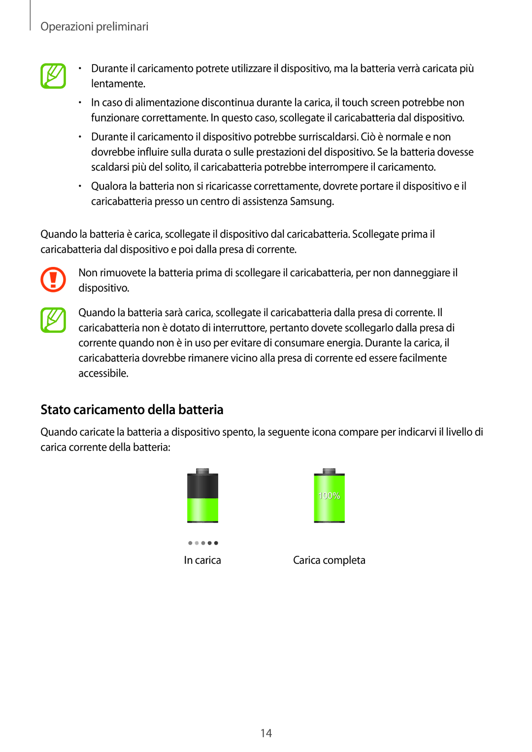 Samsung SM-G3500ZKAWIN, SM-G3500ZWATPL, SM-G3500ZKAPRT, SM-G3500ZWAPRT, SM-G3500ZKAXEO manual Stato caricamento della batteria 