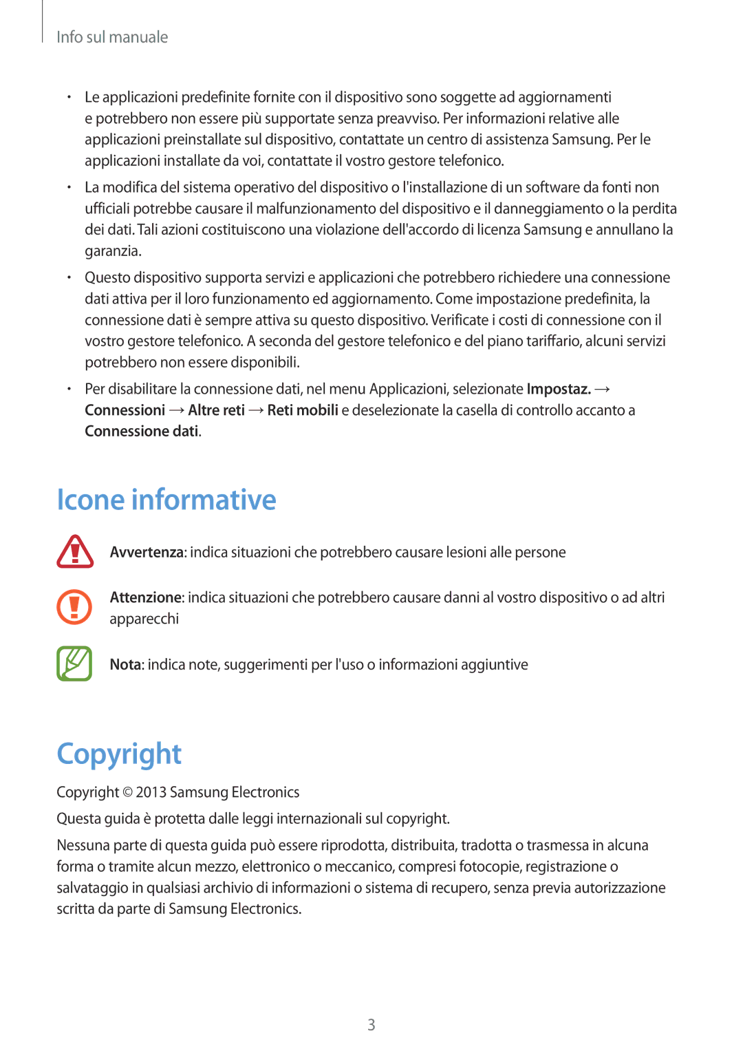 Samsung SM-G3500ZKAXEO, SM-G3500ZWATPL, SM-G3500ZKAPRT, SM-G3500ZWAPRT, SM-G3500ZKATPL manual Icone informative, Copyright 