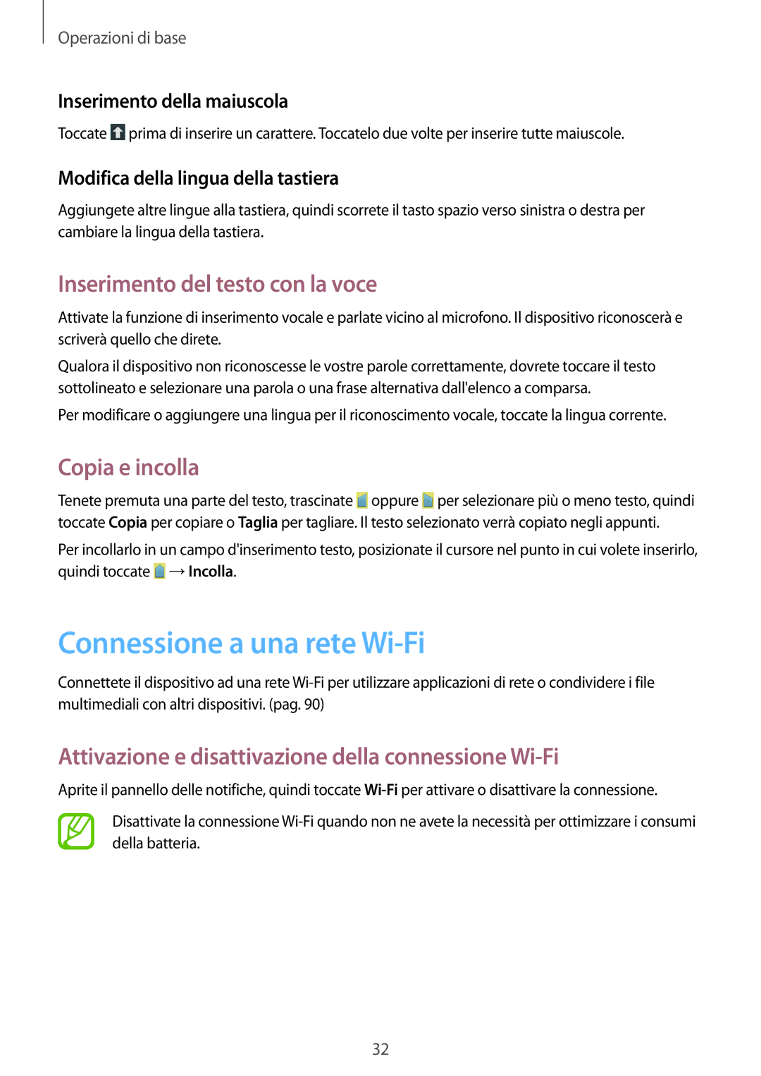 Samsung SM-G3500ZKAHUI, SM-G3500ZWATPL Connessione a una rete Wi-Fi, Inserimento del testo con la voce, Copia e incolla 