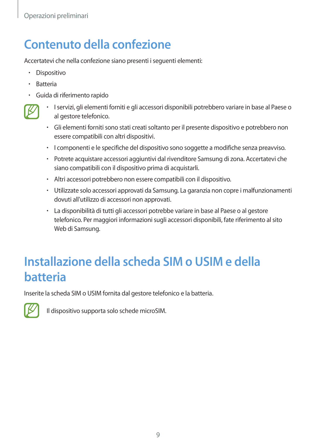 Samsung SM-G3500ZKATIM, SM-G3500ZWATPL Contenuto della confezione, Installazione della scheda SIM o Usim e della batteria 