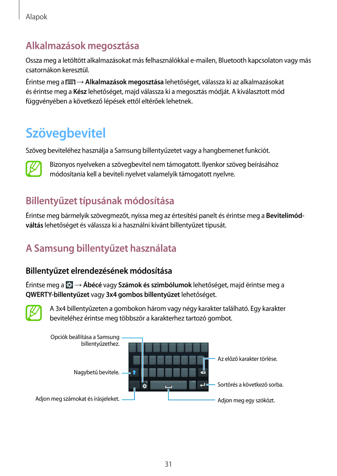 Samsung SM-G3500ZKAPLS, SM-G3500ZWATPL manual Szövegbevitel, Alkalmazások megosztása, Billentyűzet típusának módosítása 