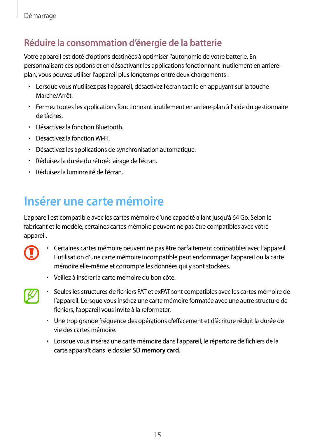 Samsung SM-G3500ZIAXEF, SM-G3500ZWAVGF manual Insérer une carte mémoire, Réduire la consommation d’énergie de la batterie 