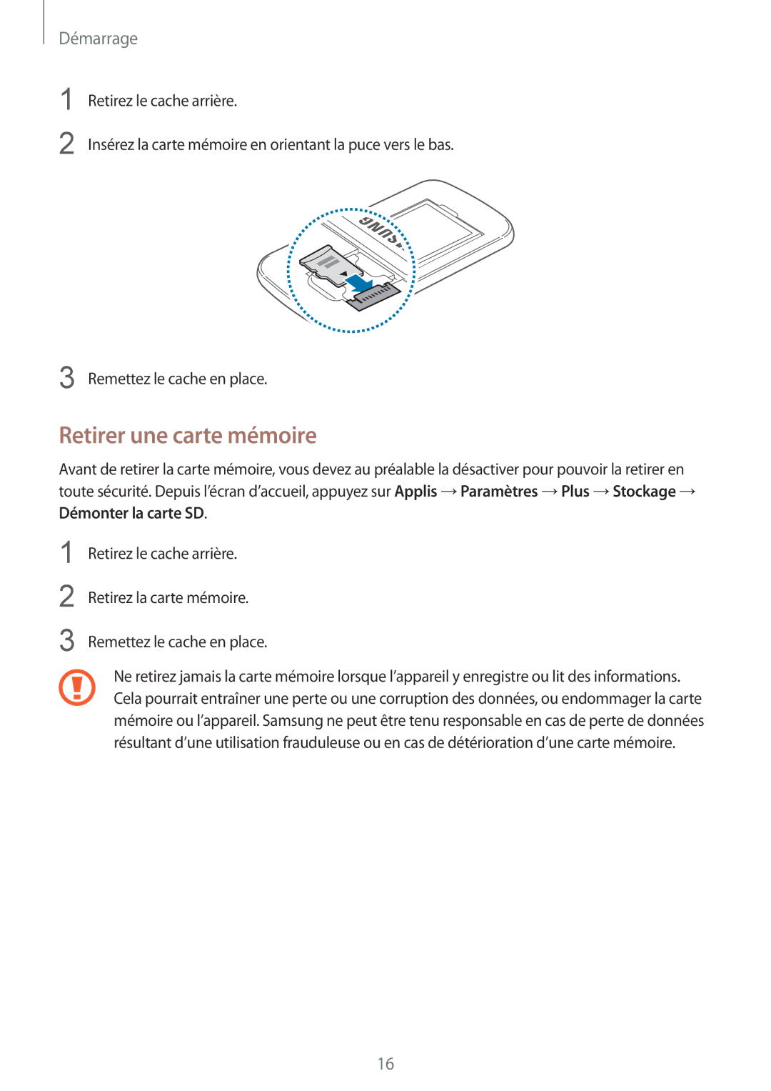 Samsung SM-G3500ZWAVGF, SM-G3500ZWANRJ, SM-G3500ZKAVGF, SM-G3500ZKANRJ, SM-G3500ZKAFTM manual Retirer une carte mémoire 