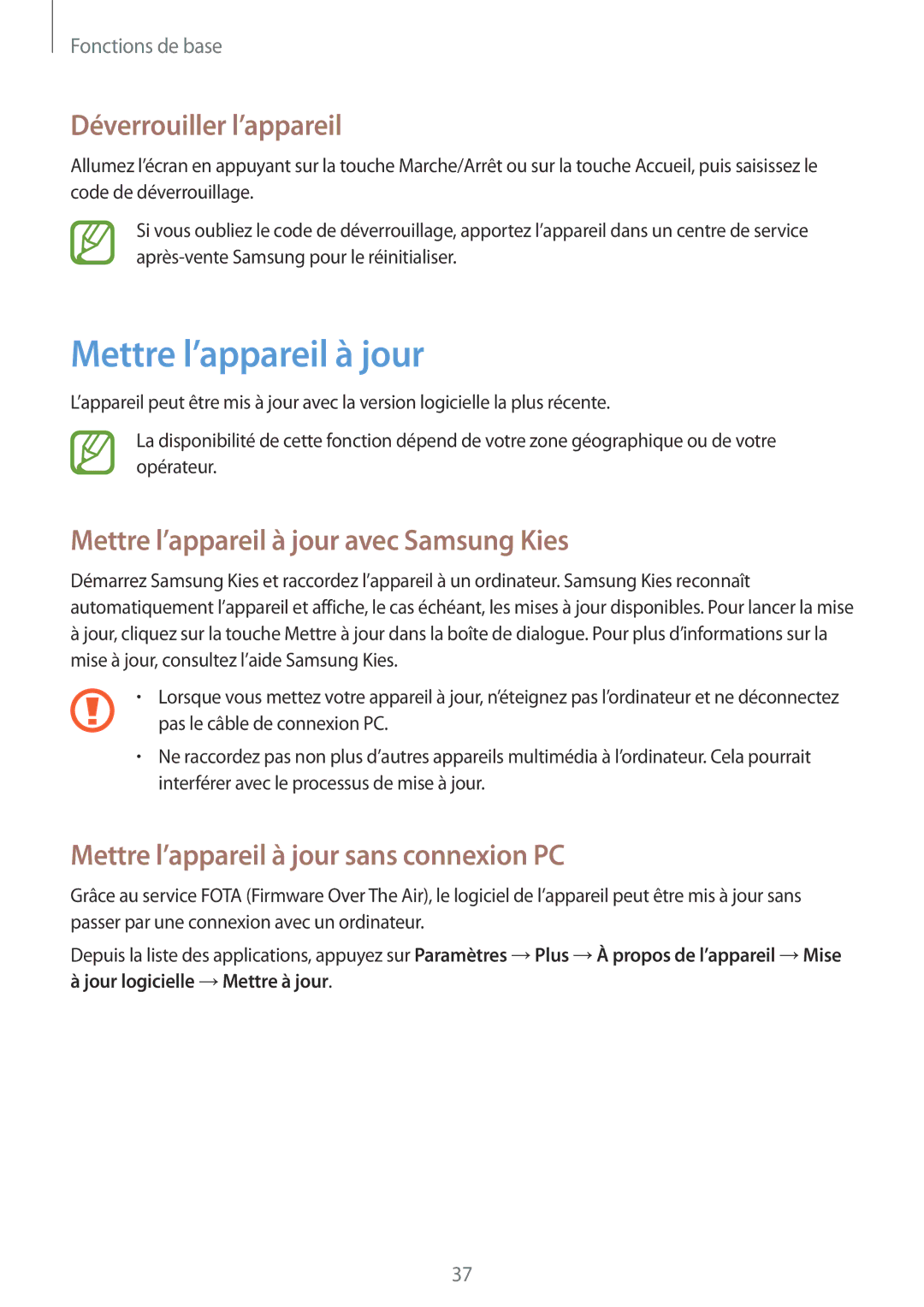 Samsung SM-G3500ZKAXEF, SM-G3500ZWAVGF manual Déverrouiller l’appareil, Mettre l’appareil à jour avec Samsung Kies 