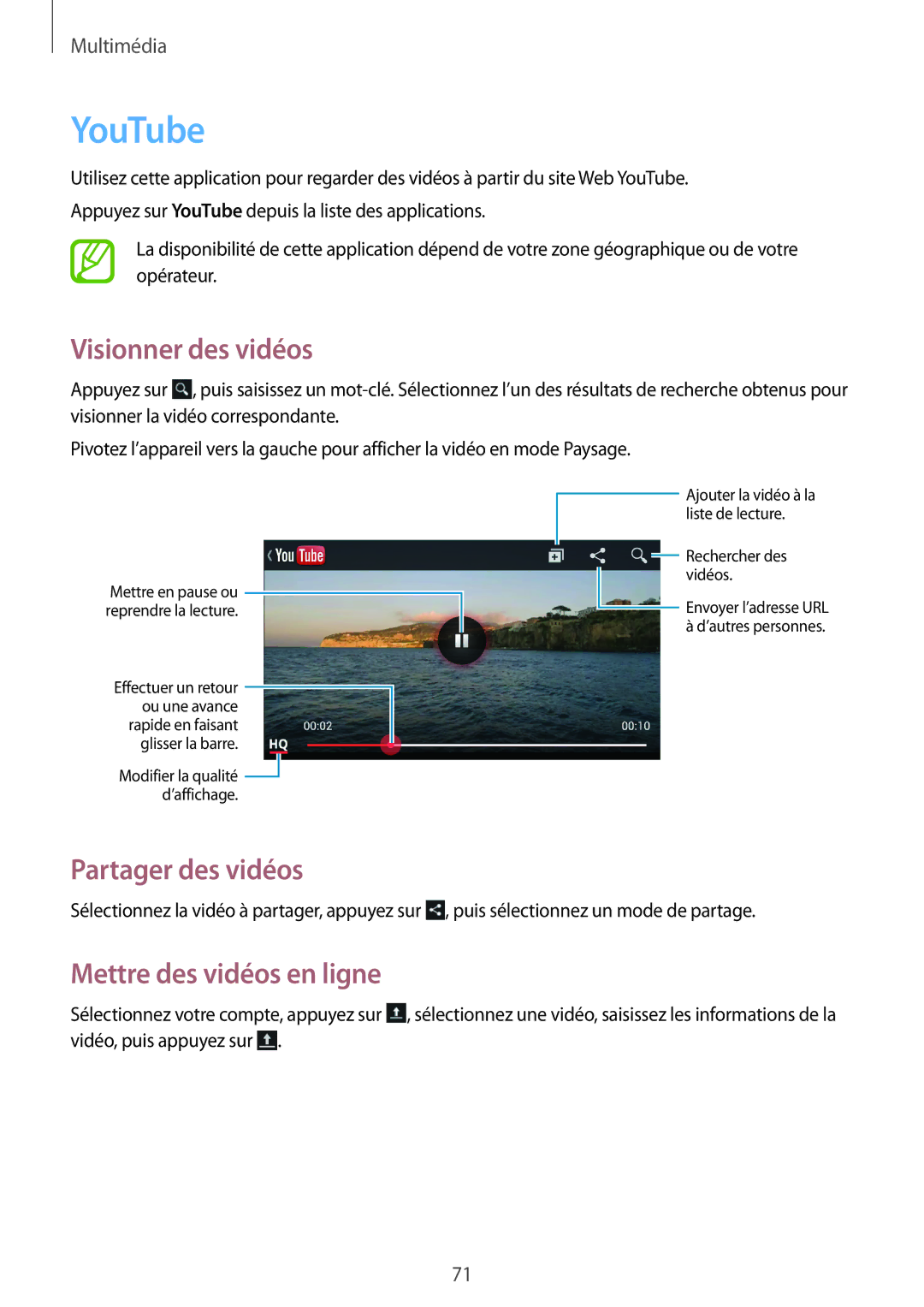 Samsung SM-G3500ZIAXEF, SM-G3500ZWAVGF, SM-G3500ZWANRJ manual YouTube, Visionner des vidéos, Mettre des vidéos en ligne 