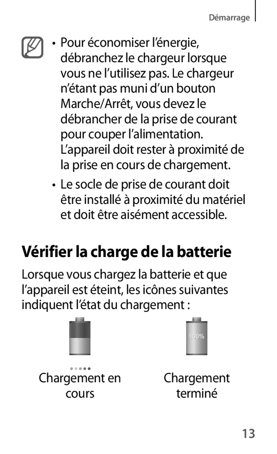 Samsung SM-G3500ZKAXEF, SM-G3500ZWAVGF, SM-G3500ZWANRJ, SM-G3500ZKAVGF manual Vérifier la charge de la batterie, Cours 