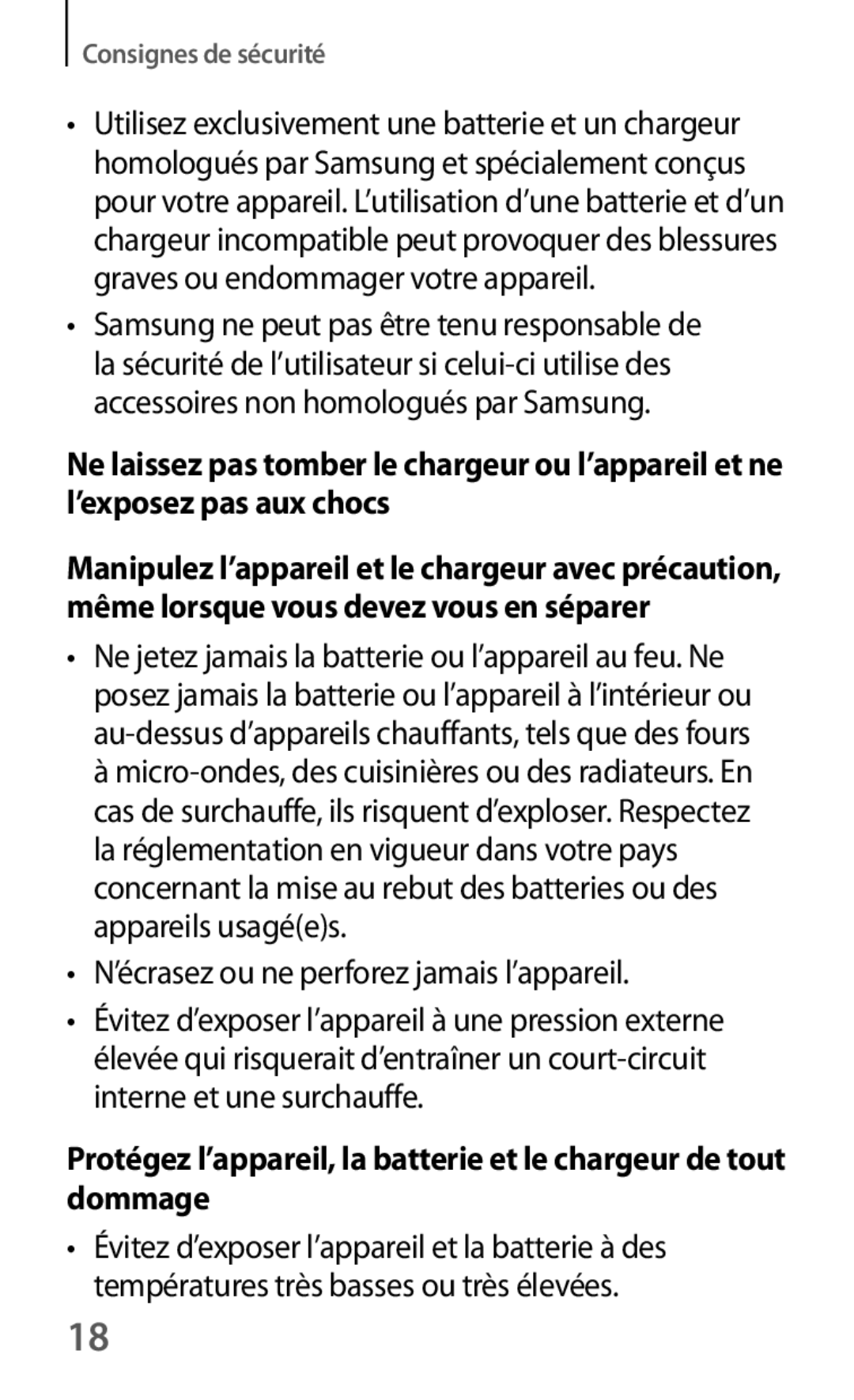 Samsung SM-G3500ZKAVGF, SM-G3500ZWAVGF, SM-G3500ZWANRJ, SM-G3500ZKANRJ manual ’écrasez ou ne perforez jamais l’appareil 