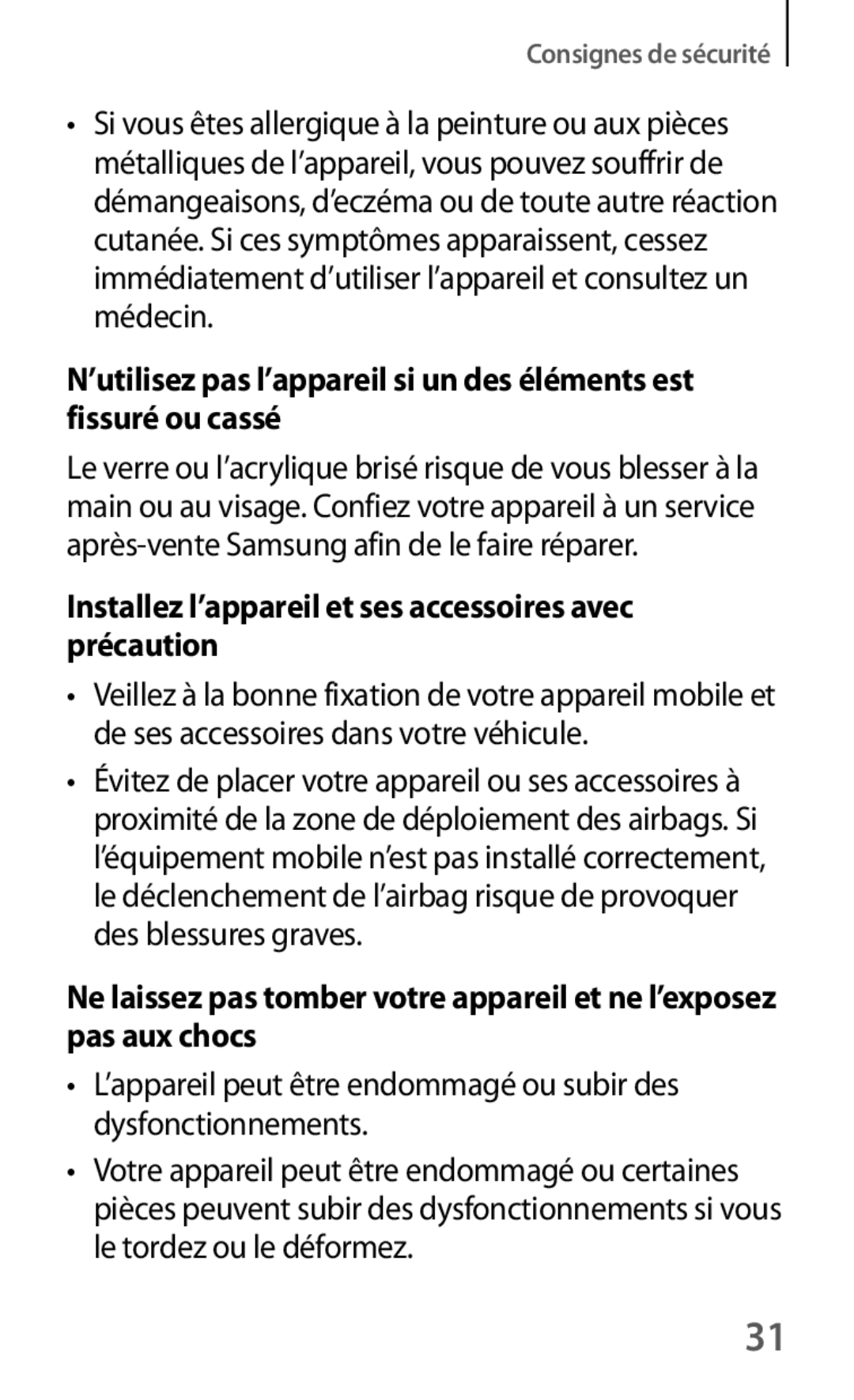 Samsung SM-G3500ZIAXEF, SM-G3500ZWAVGF, SM-G3500ZWANRJ manual Installez l’appareil et ses accessoires avec précaution 