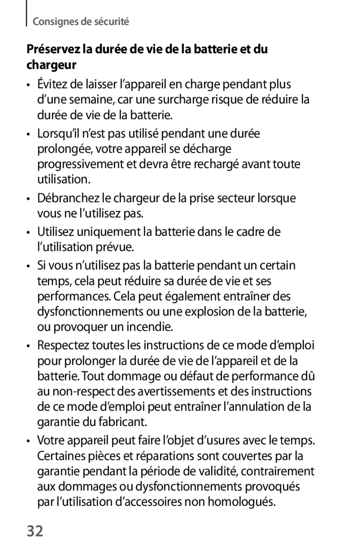 Samsung SM-G3500ZWAVGF, SM-G3500ZWANRJ, SM-G3500ZKAVGF manual Préservez la durée de vie de la batterie et du chargeur 