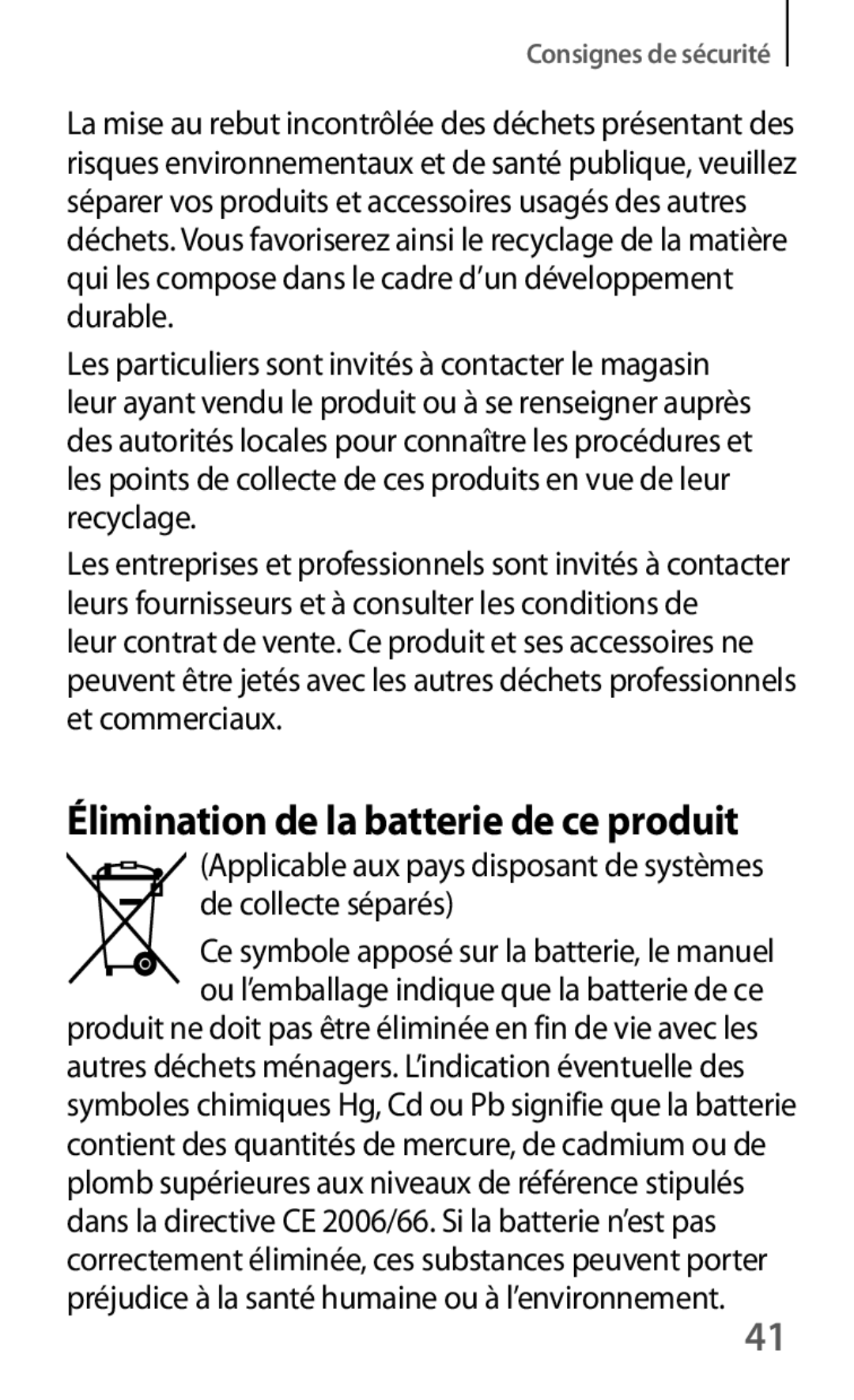 Samsung SM-G3500ZWANRJ, SM-G3500ZWAVGF, SM-G3500ZKAVGF, SM-G3500ZKANRJ manual Élimination de la batterie de ce produit 