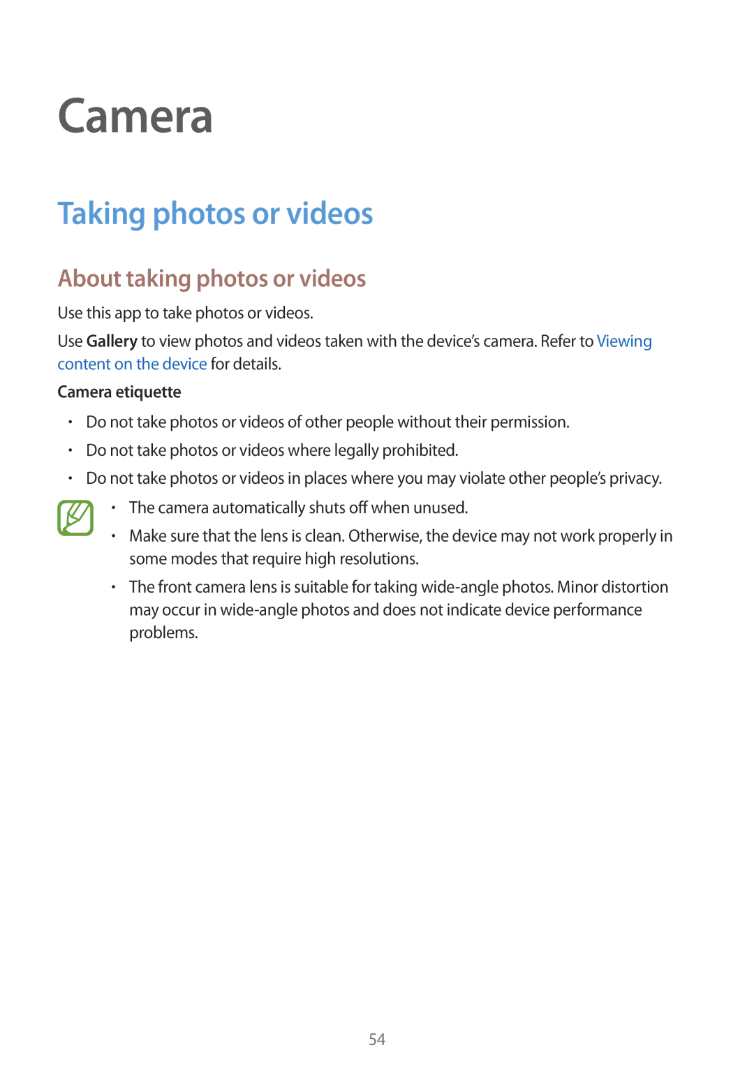 Samsung SM-G350EZKAKSA, SM-G350EZKAAFG manual Taking photos or videos, About taking photos or videos, Camera etiquette 