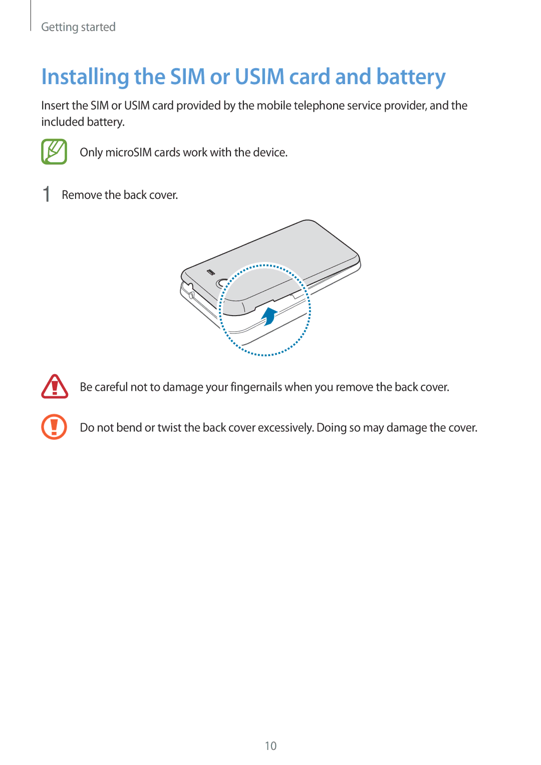 Samsung SM-G355HZWDXXV, SM-G355HZKDKSA, SM-G355HZWDKSA, SM-G355HZKDXXV manual Installing the SIM or Usim card and battery 