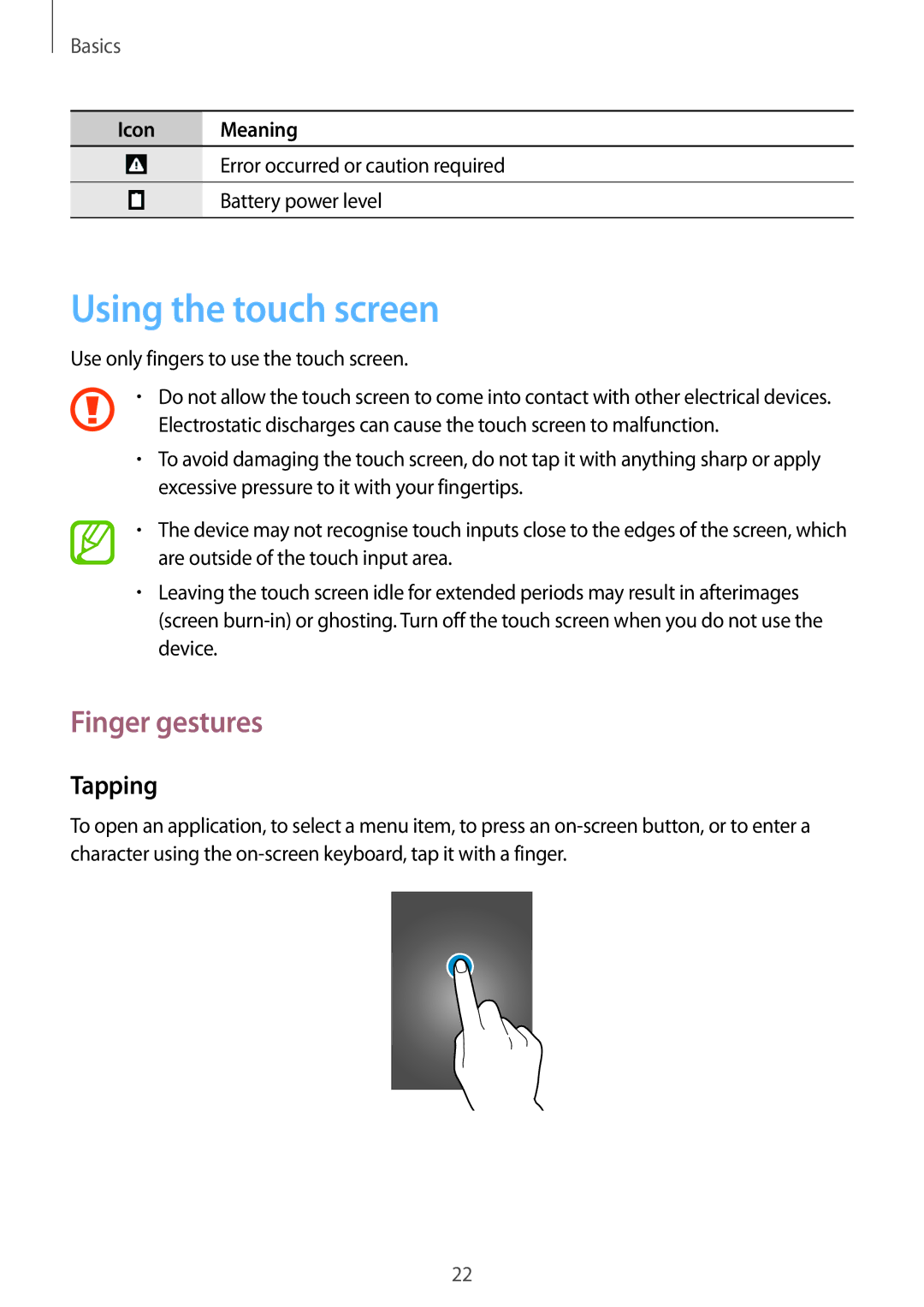 Samsung SM-G355HZWDXXV, SM-G355HZKDKSA, SM-G355HZWDKSA, SM-G355HZKDXXV manual Using the touch screen, Finger gestures, Tapping 