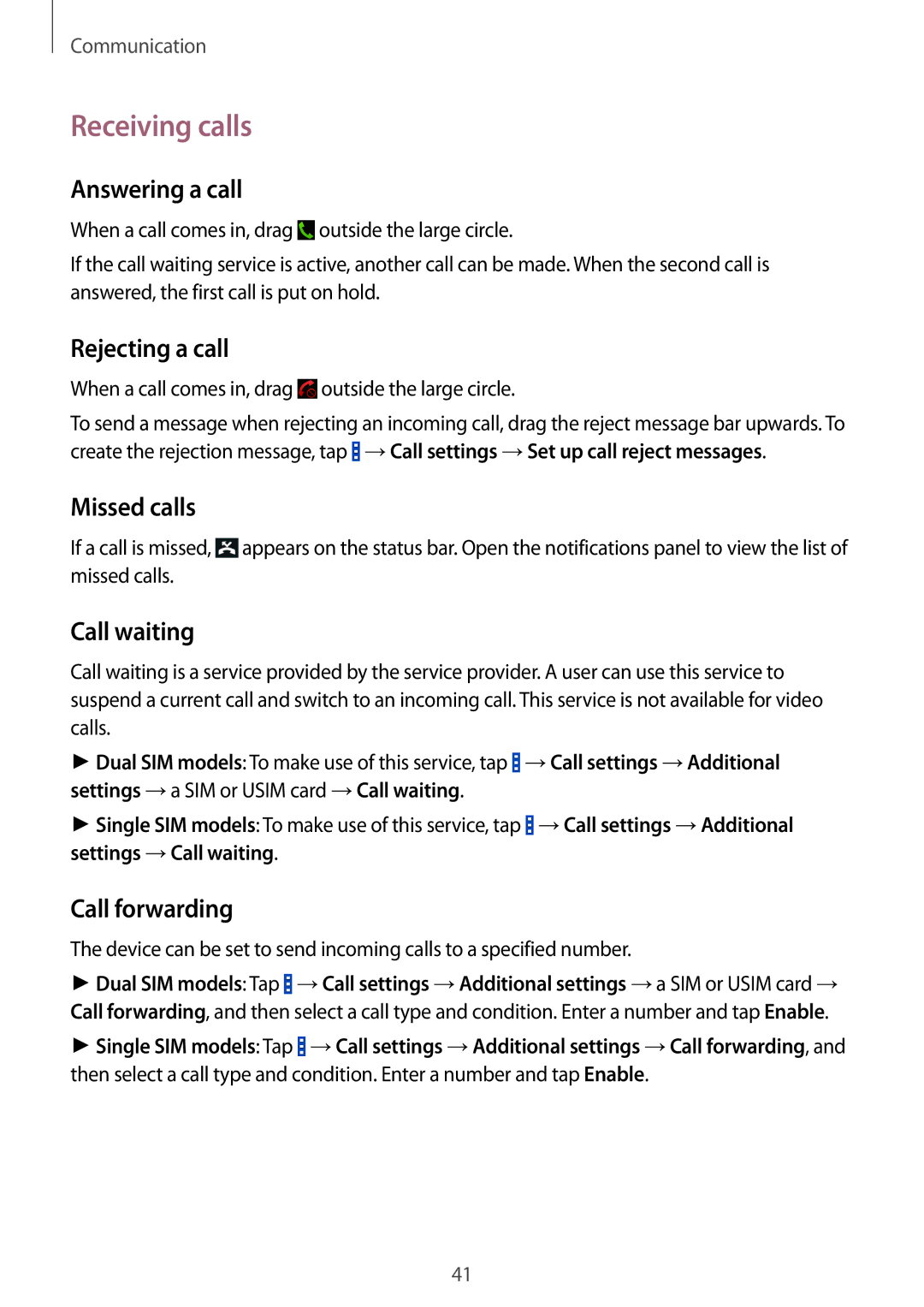 Samsung SM-G355HZWDKSA, SM-G355HZKDKSA, SM-G355HZWDXXV, SM-G355HZKDXXV manual Receiving calls 