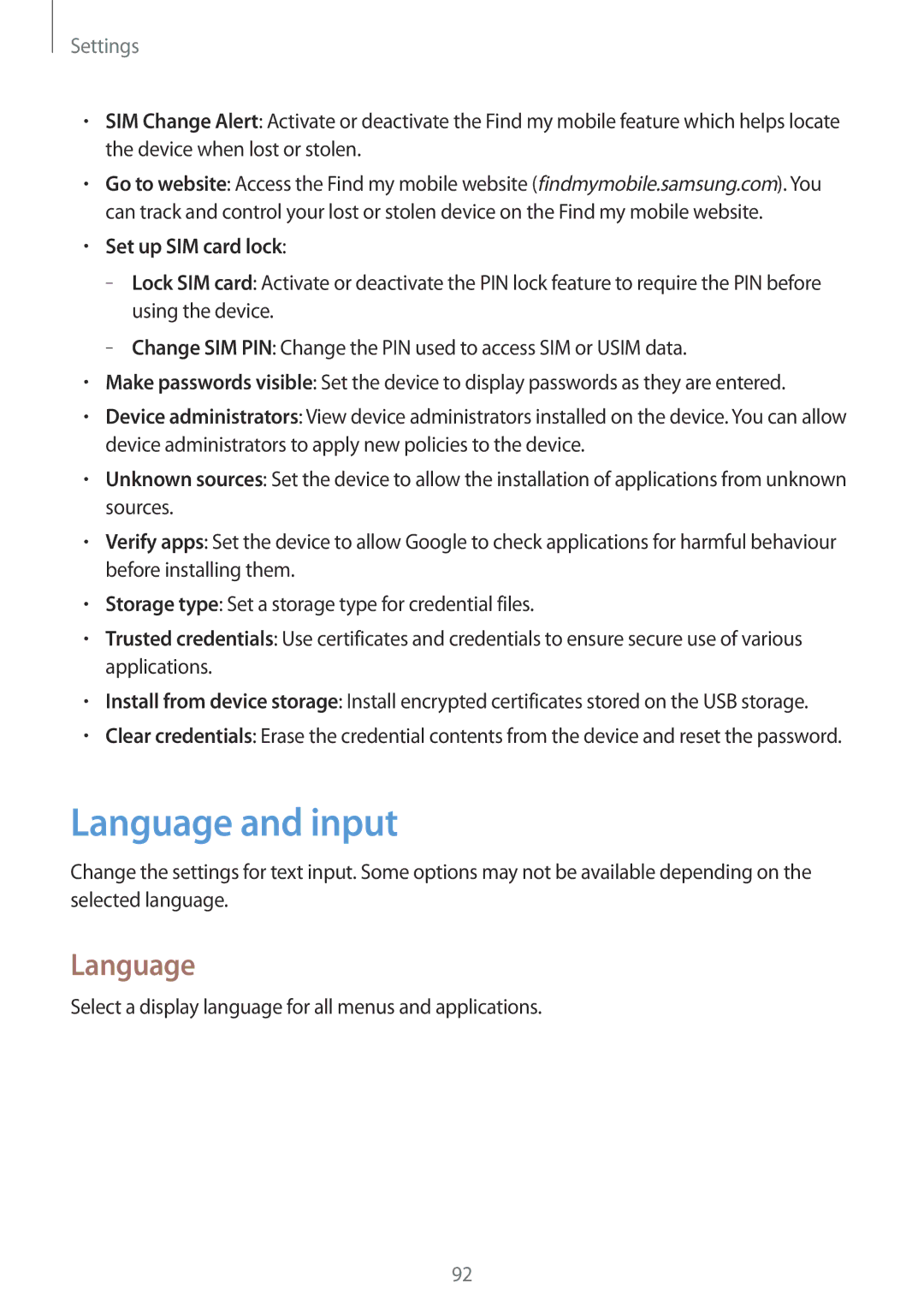 Samsung SM-G355HZKDKSA, SM-G355HZWDKSA, SM-G355HZWDXXV, SM-G355HZKDXXV manual Language and input, Set up SIM card lock 