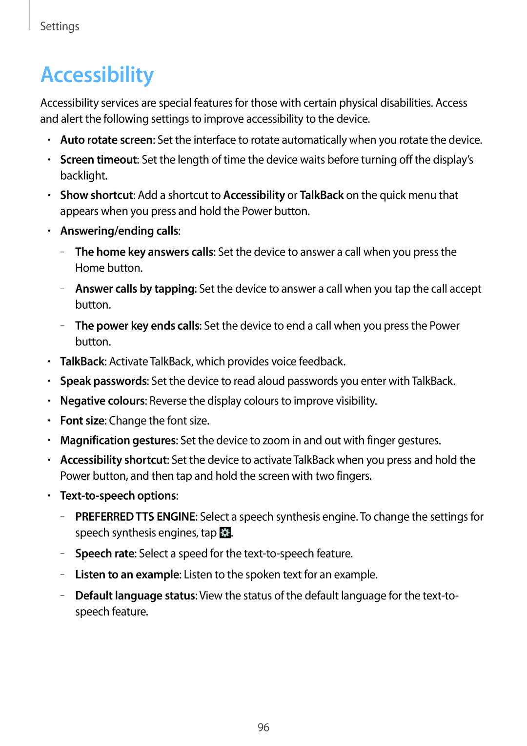 Samsung SM-G355HZKDKSA, SM-G355HZWDKSA, SM-G355HZWDXXV, SM-G355HZKDXXV manual Accessibility, Text-to-speech options 