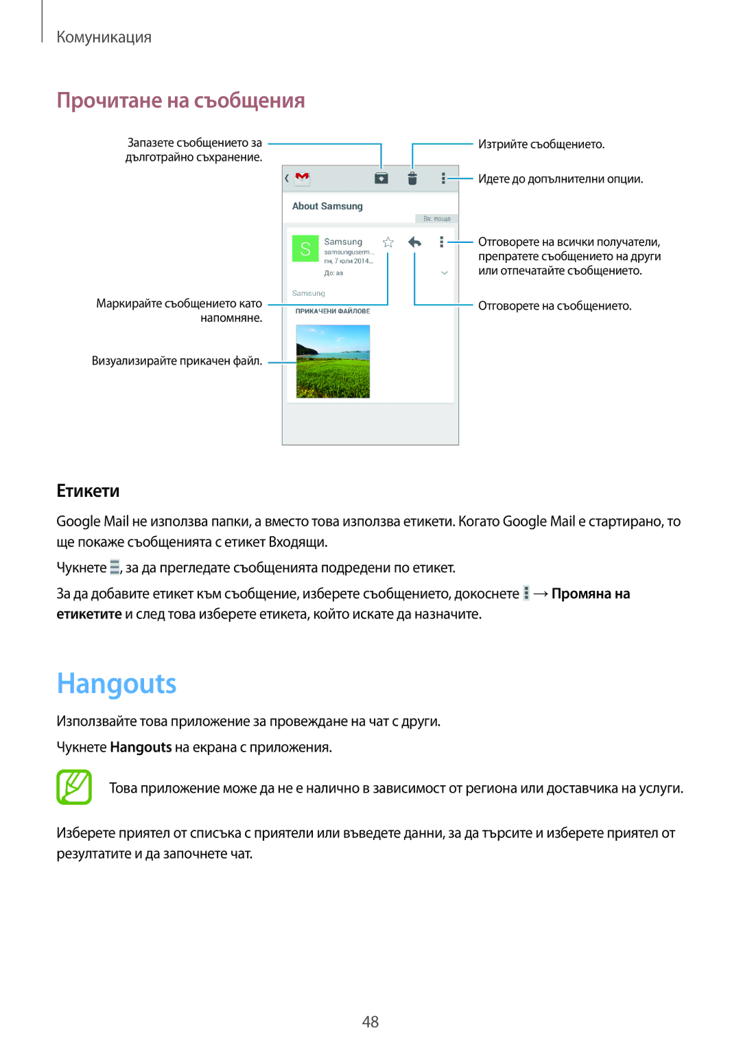 Samsung SM-G355HZKNGBL, SM-G355HZKNBGL, SM-G355HZKNVVT, SM2G355HZWNVVT, SM-G355HZWNVVT, SM2G355HZWNBGL manual Hangouts, Етикети 
