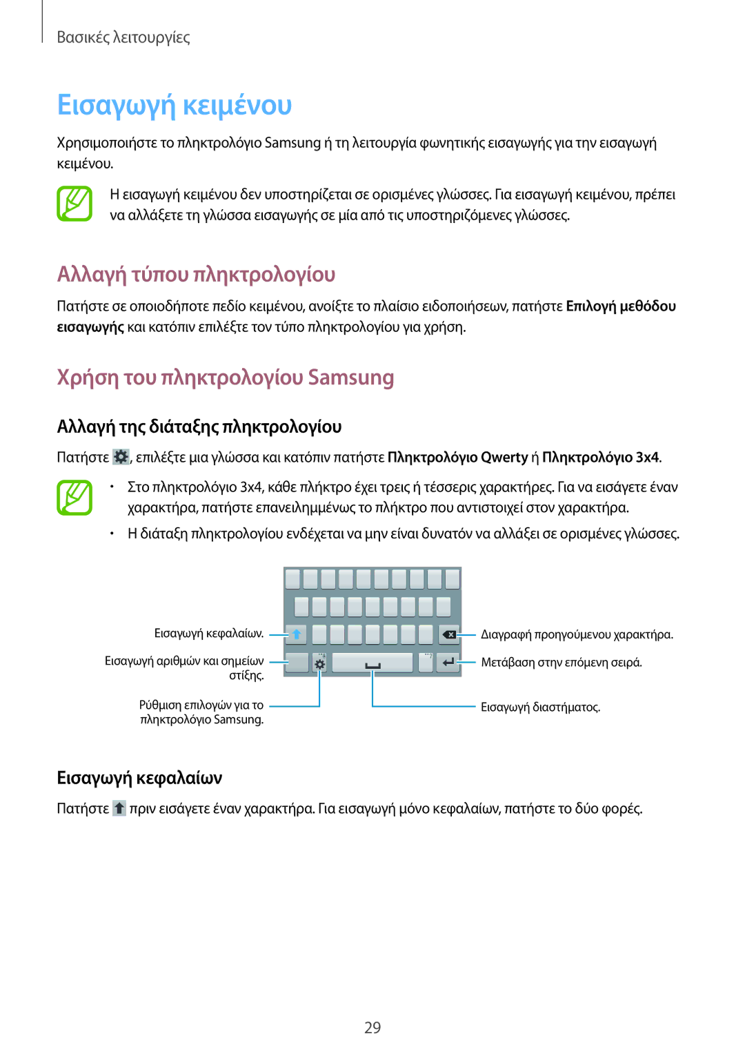 Samsung SM-G355HZWNEUR Εισαγωγή κειμένου, Αλλαγή τύπου πληκτρολογίου, Χρήση του πληκτρολογίου Samsung, Εισαγωγή κεφαλαίων 