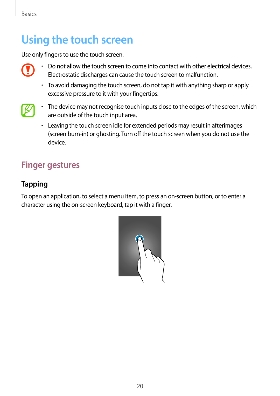 Samsung SM2G355HZWNTWO, SM-G355HZKNTPL, SM-G355HZWNITV, SM-G355HZKNITV manual Using the touch screen, Finger gestures, Tapping 