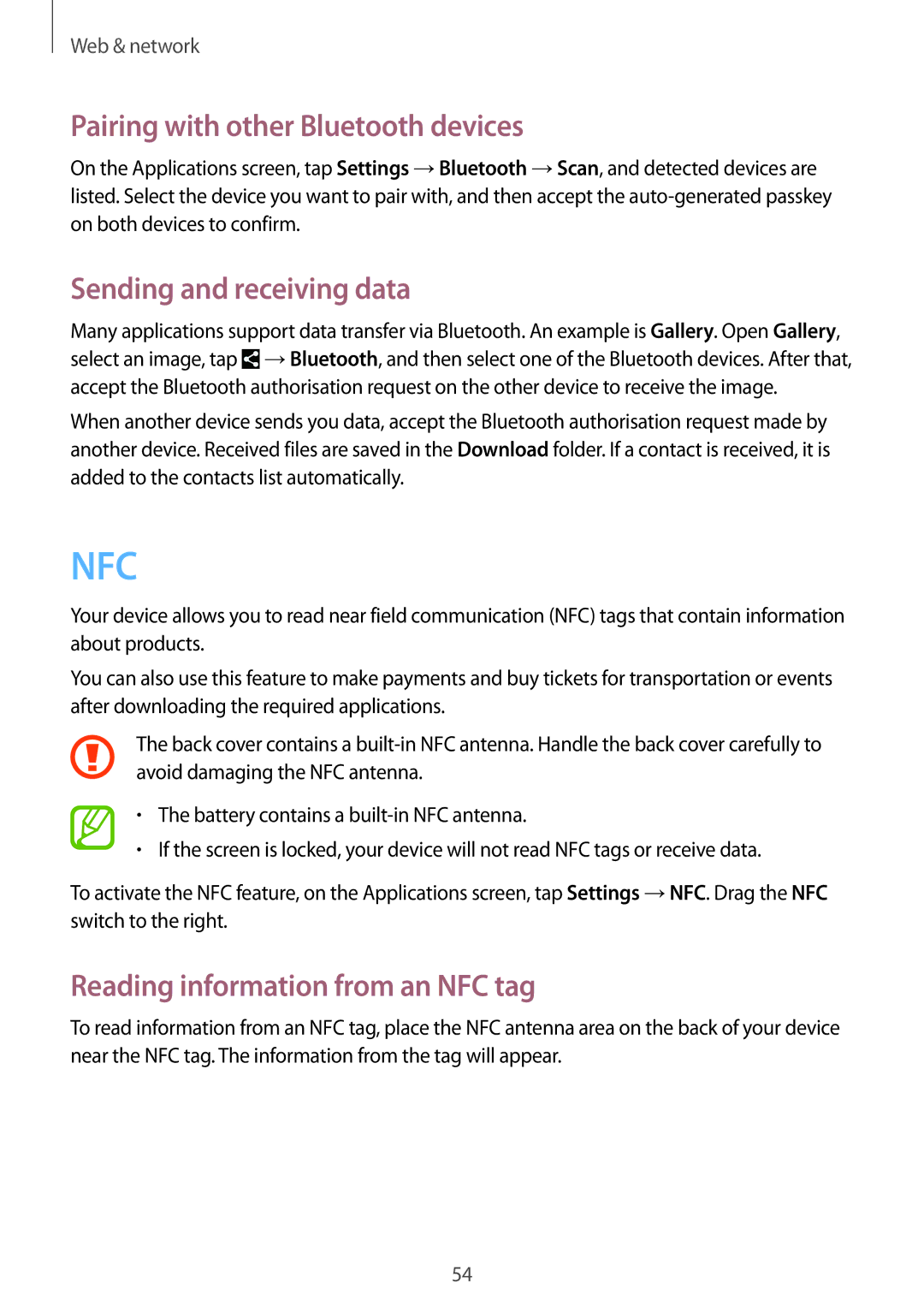 Samsung SM2G355HZKNVVT, SM-G355HZKNTPL, SM-G355HZWNITV Pairing with other Bluetooth devices, Sending and receiving data 