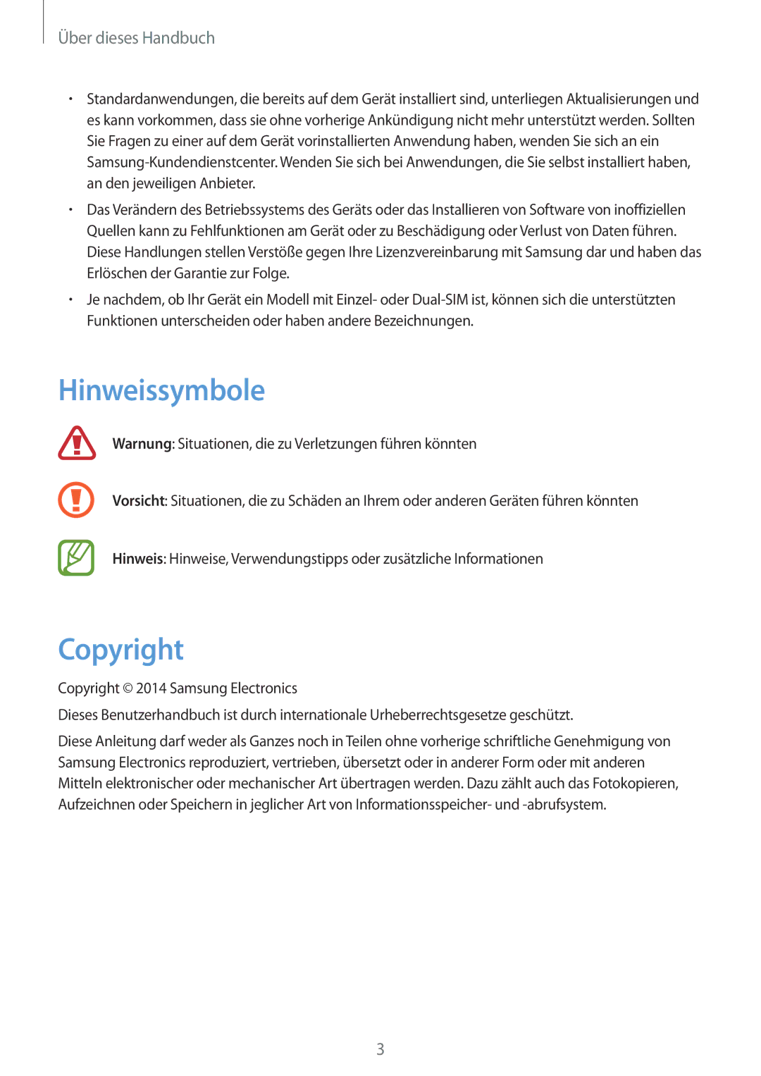 Samsung SM-G355HZKDOPT, SM-G355HZWDDBT, SM-G355HZKDDBT, SM-G355HZWDTPH, SM-G355HZKDMBC manual Hinweissymbole, Copyright 