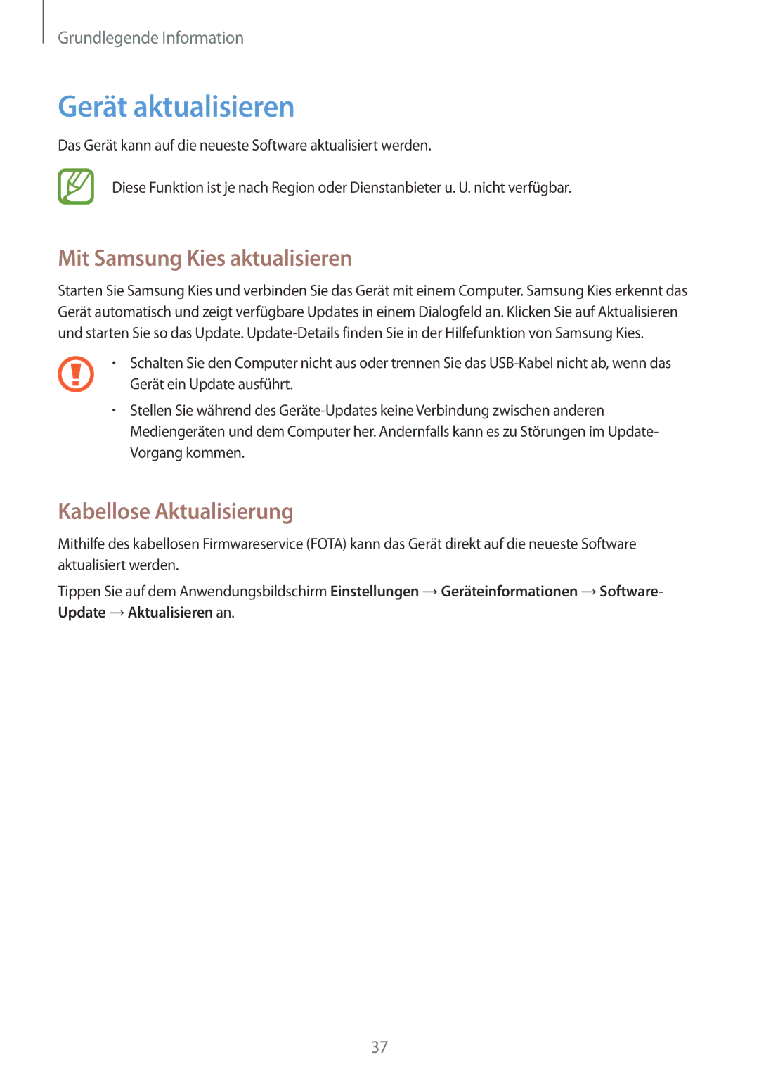 Samsung SM-G355HZWDTPH, SM-G355HZWDDBT manual Gerät aktualisieren, Mit Samsung Kies aktualisieren, Kabellose Aktualisierung 