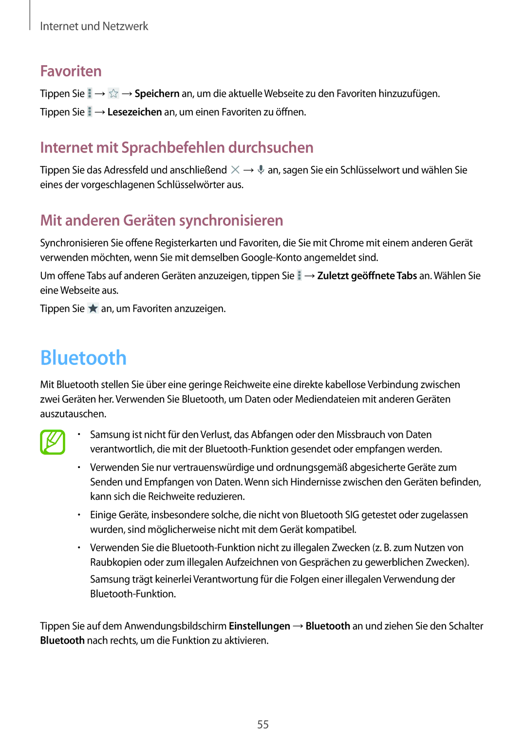 Samsung SM-G355HZKDTPH, SM-G355HZWDDBT, SM-G355HZKDDBT, SM-G355HZWDTPH manual Bluetooth, Mit anderen Geräten synchronisieren 