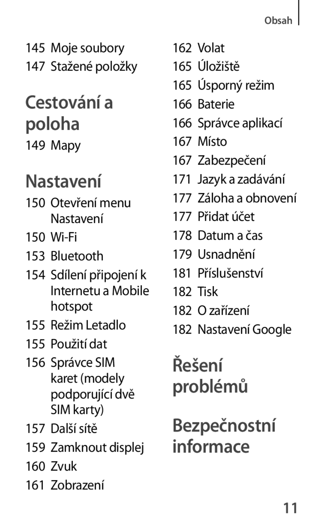 Samsung SM2G355HZKDXEH, SM-G355HZWDXEH, SM-G355HZKDXEH, SM2G355HZWDXEH, SM-G355HZWDAUT manual Nastavení, Bezpečnostní informace 