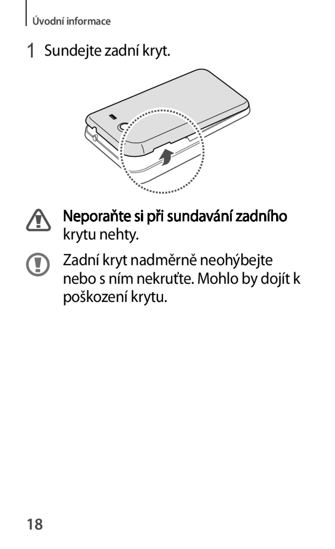 Samsung SM-G355HZWDXEH, SM-G355HZKDXEH, SM2G355HZWDXEH, SM-G355HZWDAUT, SM-G355HZKDAUT manual Sundejte zadní kryt Krytu nehty 