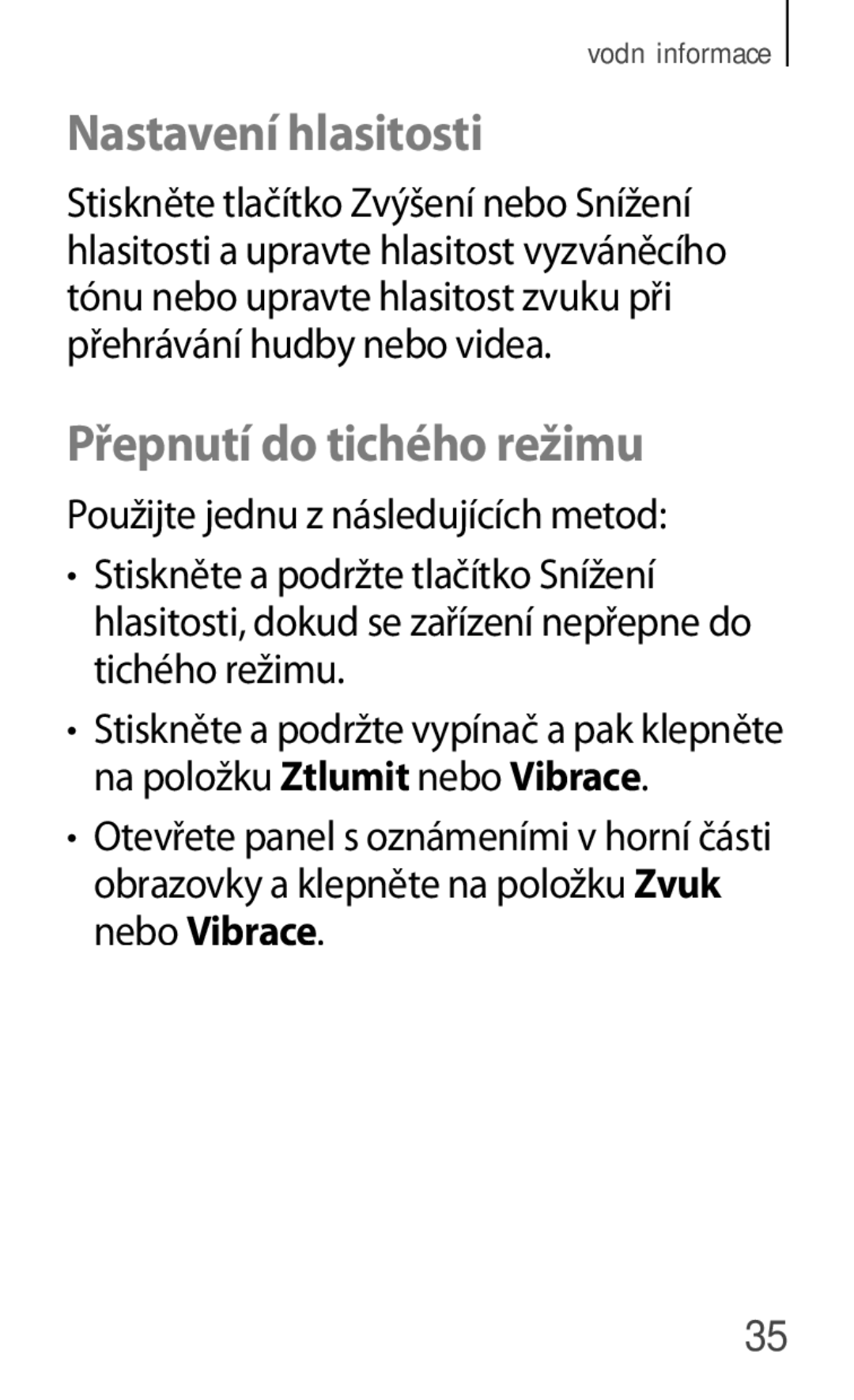 Samsung SM2G355HZKDXEH, SM-G355HZWDXEH, SM-G355HZKDXEH, SM2G355HZWDXEH manual Nastavení hlasitosti, Přepnutí do tichého režimu 