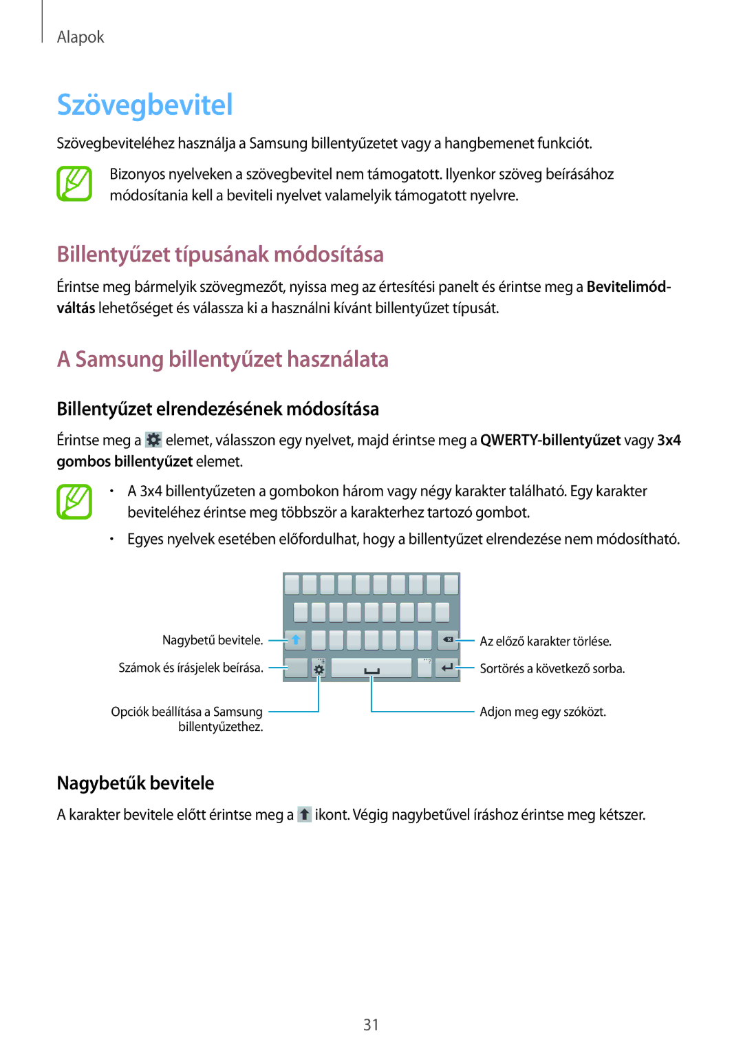 Samsung SM-G355HZKDXEH, SM-G355HZWDXEH Szövegbevitel, Billentyűzet típusának módosítása, Samsung billentyűzet használata 