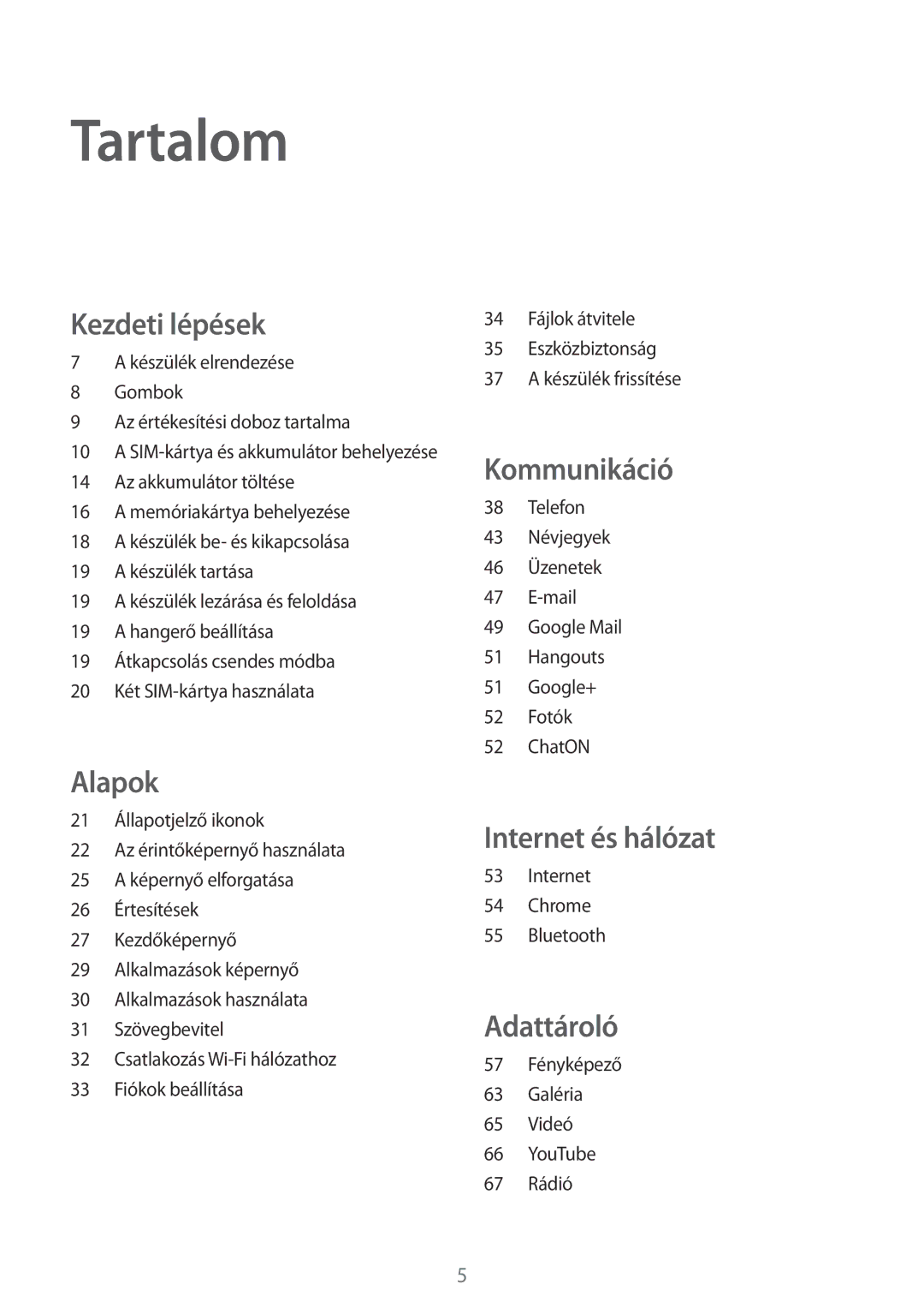 Samsung SM2G355HZKDXEH, SM-G355HZWDXEH, SM-G355HZKDXEH, SM2G355HZWDXEH, SM-G355HZWDAUT manual Tartalom, Kezdeti lépések 