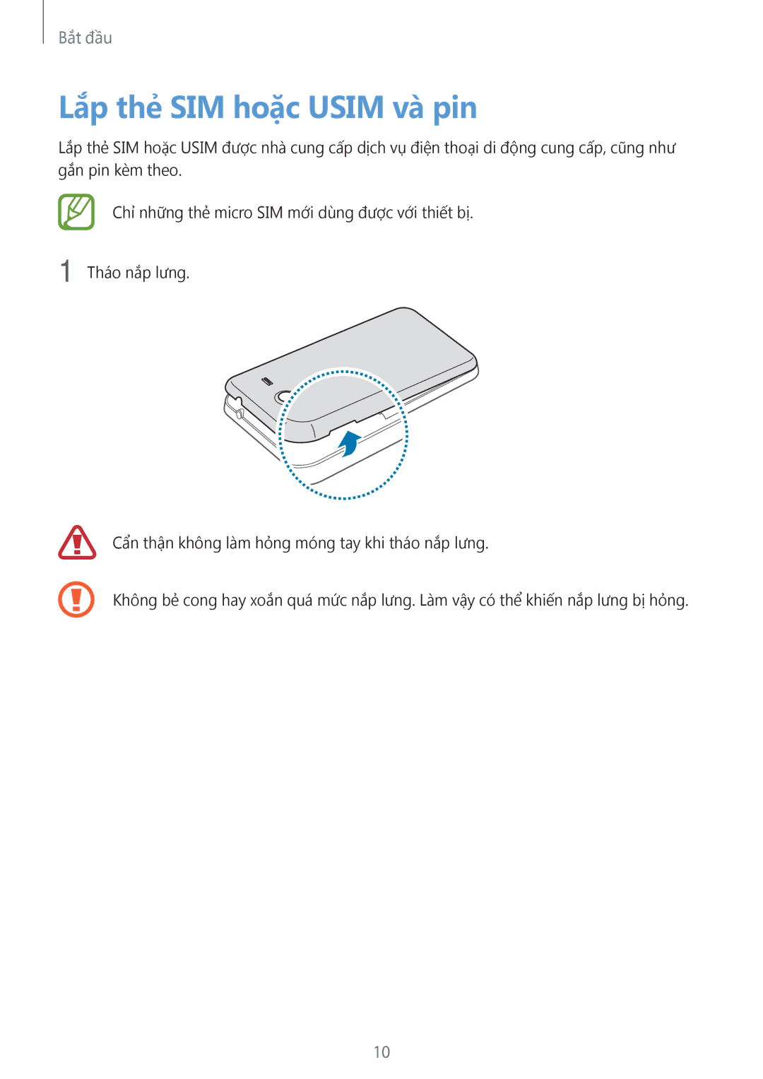 Samsung SM-G355HZWDXXV, SM-G355HZKDXXV manual Lắp thẻ SIM hoặc Usim và pin 