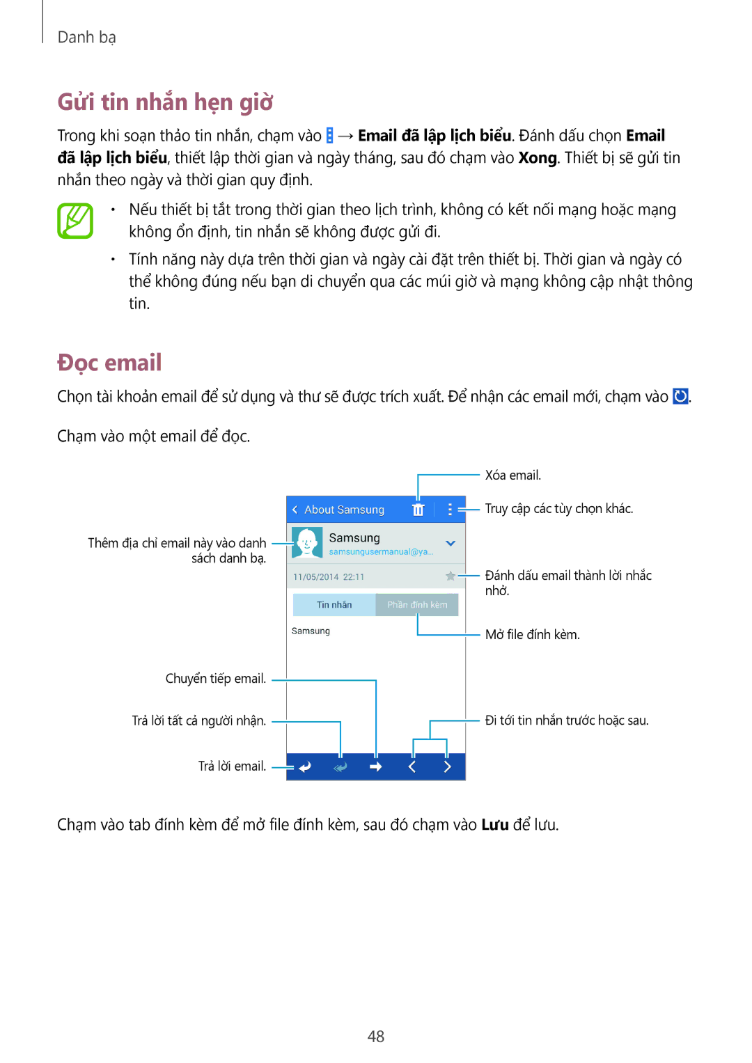 Samsung SM-G355HZWDXXV, SM-G355HZKDXXV manual Đọc email, Chạm vào một email để đọc 