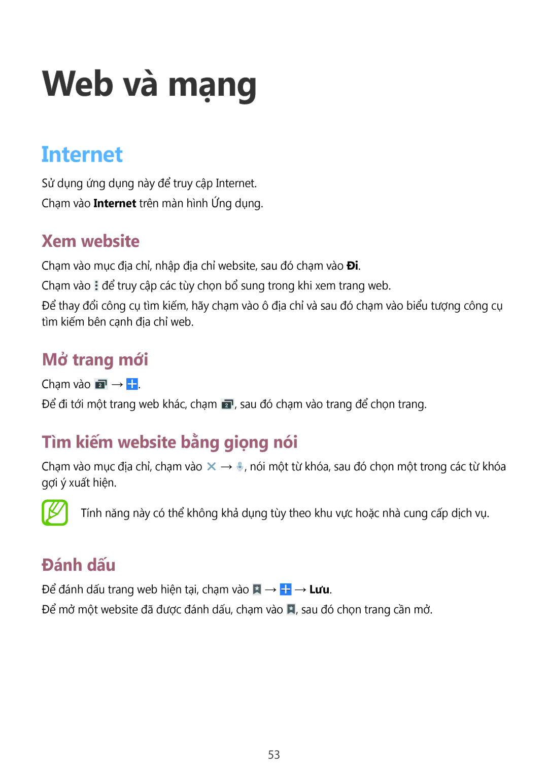 Samsung SM-G355HZKDXXV, SM-G355HZWDXXV manual Web và mạng, Internet 