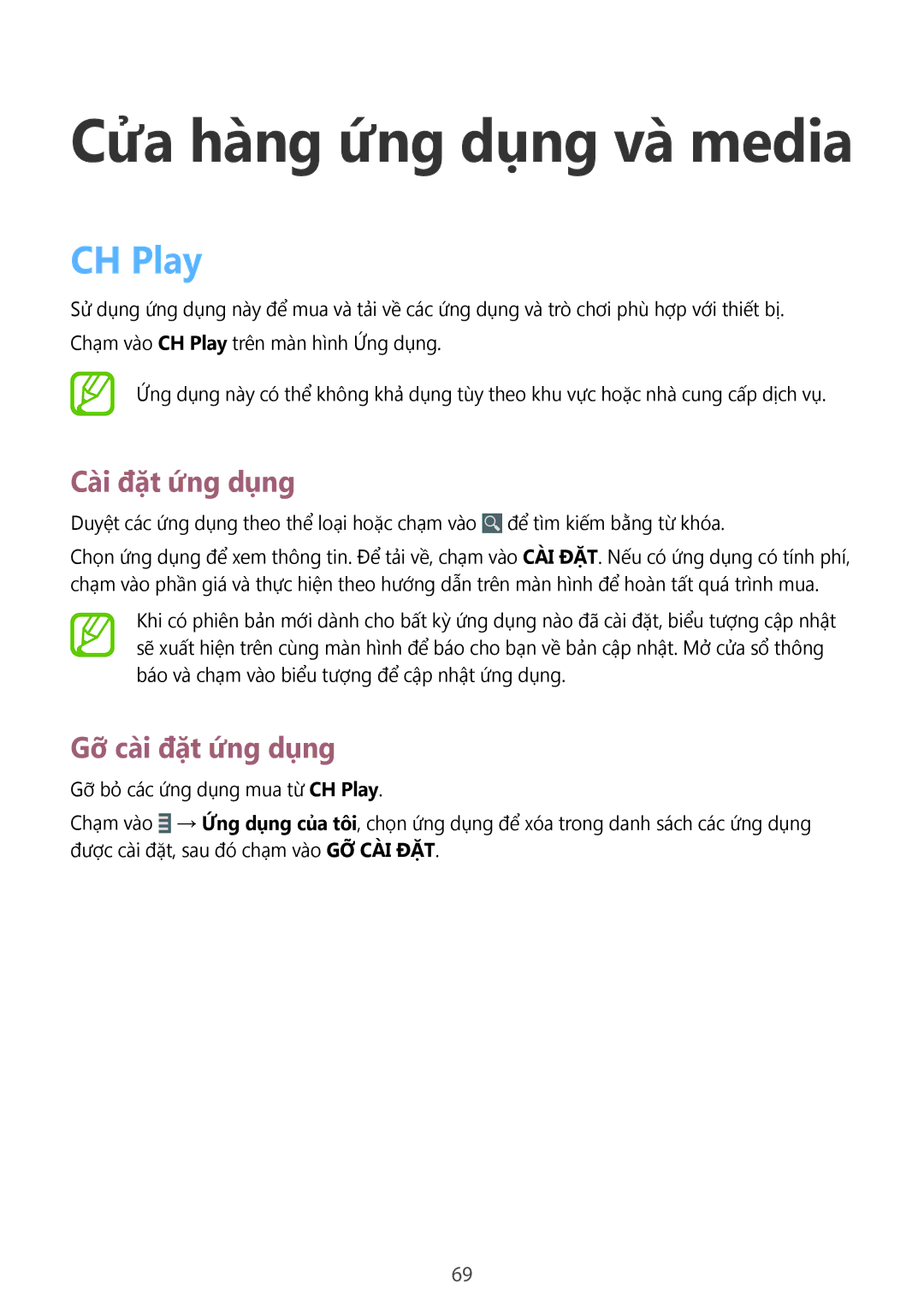 Samsung SM-G355HZKDXXV, SM-G355HZWDXXV manual Cửa hàng ứng dụng và media, CH Play 