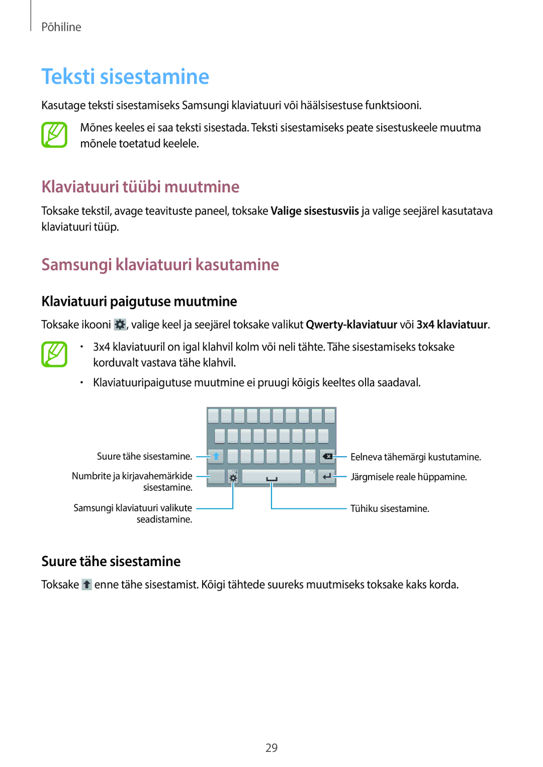 Samsung SM-G355HZKNSEB, SM-G355HZWNSEB Teksti sisestamine, Klaviatuuri tüübi muutmine, Samsungi klaviatuuri kasutamine 