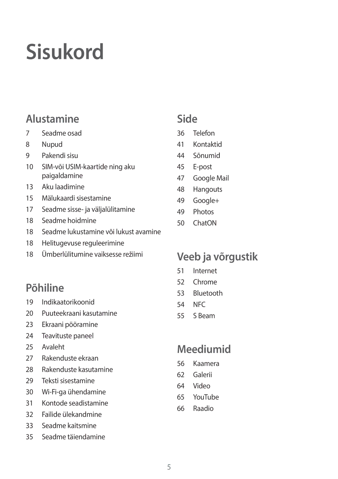 Samsung SM-G355HZKNSEB, SM-G355HZWNSEB manual Sisukord, Alustamine 