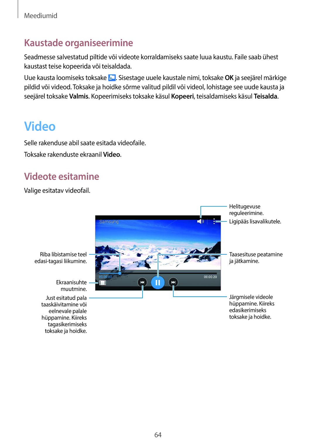 Samsung SM-G355HZWNSEB, SM-G355HZKNSEB manual Video, Valige esitatav videofail 