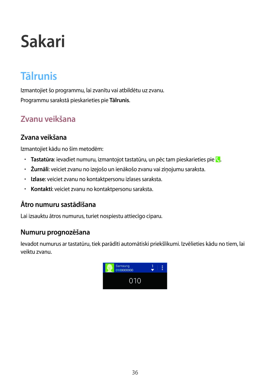 Samsung SM-G355HZWNSEB, SM-G355HZKNSEB manual Sakari, Tālrunis, Zvanu veikšana 