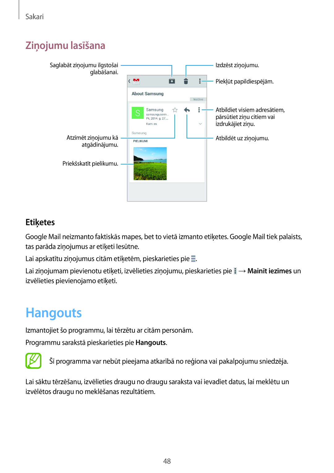 Samsung SM-G355HZWNSEB, SM-G355HZKNSEB manual Hangouts, Etiķetes 