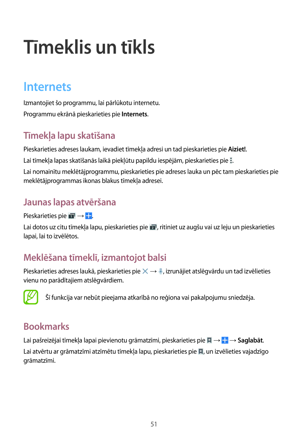 Samsung SM-G355HZKNSEB, SM-G355HZWNSEB manual Tīmeklis un tīkls, Internets 